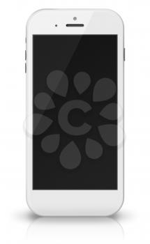 Smart phone with black screen, shadows and reflections isolated on white background. 3D illustration.