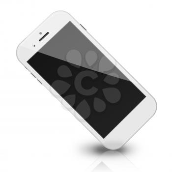 Smart phone with black screen, shadows and reflections isolated on white background. 3D illustration.