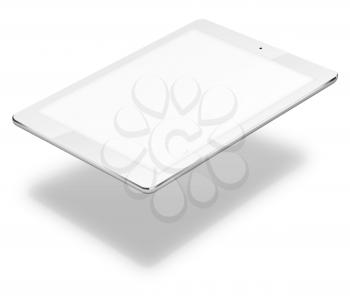 Realistic tablet pc computer with blank screen and shadows isolated on white background. 3D illustration.