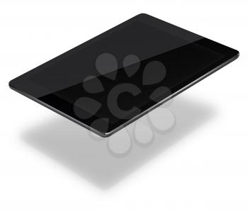 Realistic tablet pc computer with black screen and shadows isolated on white background. 3D illustration.