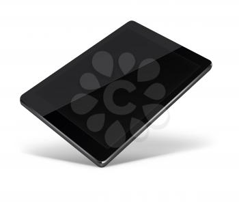 Realistic tablet pc computer with black screen and shadows isolated on white background. 3D illustration.