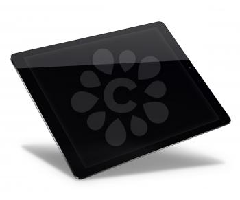 Realistic tablet pc computer with black screen isolated on white background. 3D illustration.