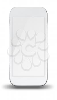Smart phone with white screen isolated on white background. 3D illustration.
