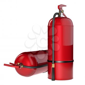 Fire extinguishers isolate on white background. Detailed illustration. 3D rendering.