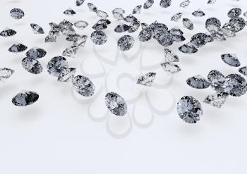 Diamonds on gray background. Detailed illustration. 3D rendering.