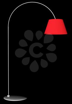 Red floor lamp isolated on black background. 3D rendering.