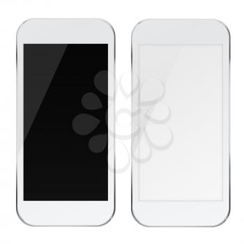 Smart phones with black and blank screens isolated on white background. 3D illustration.
