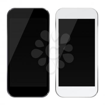 Smart phones with black screens isolated on white background. 3D illustration.
