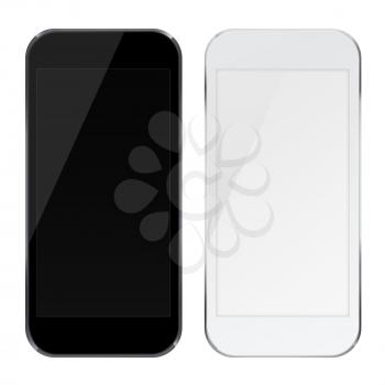 Smart phones with black and blank screens isolated on white background. 3D illustration.