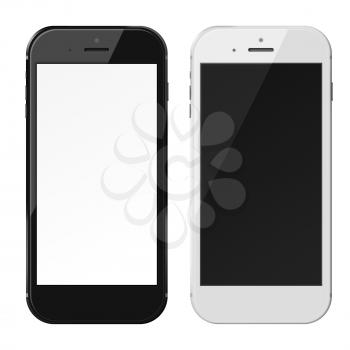 Smart phones with blank and black screens isolated on white background. 3D illustration.