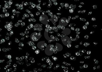 Diamonds on black background with space for your text. 3D illustration.