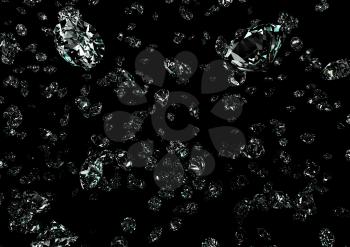 Diamonds on black background. 3D illustration.
