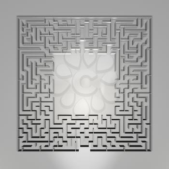 Maze on gray background. Concept for decision-making. Overhead view. 3d illustration.