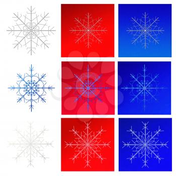 Set of snowflakes on backgrounds. 3d illustration.