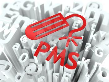 Red PMS (premenstrual  syndrome) on Alphabet Background. Humorous Warning.