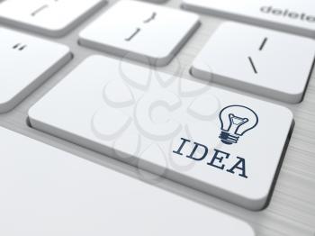 Idea Concept. Button with Light Bulb on Modern Computer Keyboard.