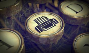 Print Button on Old Typewriter. Grunge Background for Your Publications.
