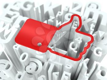 Red Thumb Up on Alphabet Background. Social Media Concept for Your Blog or Publication.