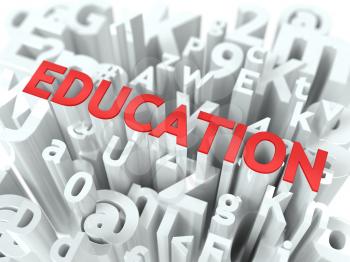 Education - Wordcloud Education Concept. The Word in Red Color, Surrounded by a Cloud of Words Gray.