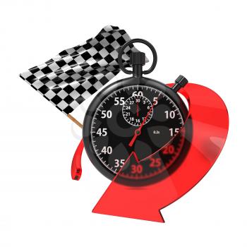 Checkered Flag with Stopwatch and Arrow. Start - Finish Concept.