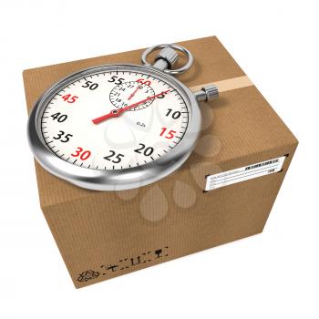 Stopwatch Over a Carton Boxes. Express Delivery Concept.