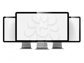 Computer Display with Blank Screen Set. Isolated on White.