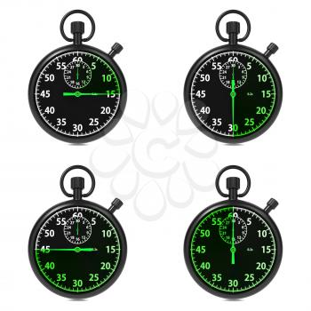 Stopwatch - Green Timers. Set on White Background.