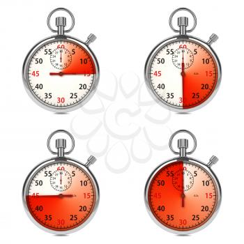 Stopwatch - Red Timers. Set on White Background.