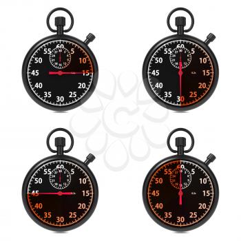 Stopwatch - Red Timers. Set on White Background.
