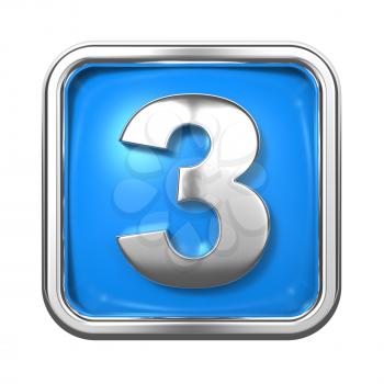 Silver Numbers in Frame, on Blue Background - Number 3