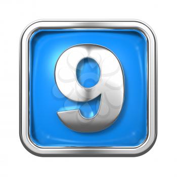 Silver Numbers in Frame, on Blue Background - Number 9