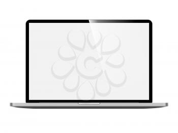 Laptop with Blank Screen. Front View on White Background.