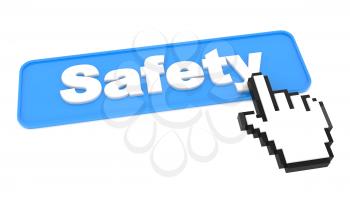 Safety Button with Hand Shaped Cursor on White Background.