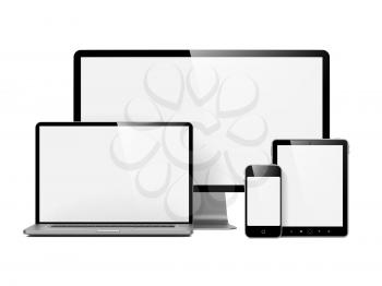 Modern Electronic Devices with Blank Screens. Isolated on White.