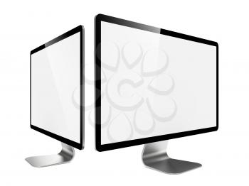 Two Modern Widescreen Lcd Monitor. On White Background.