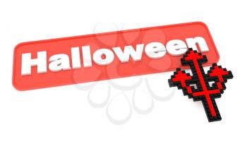 Halloween Button with Trident's Shaped Cursor, on White.