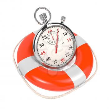 StopWatch in Lifebuoy on White Background. Save the time concept.