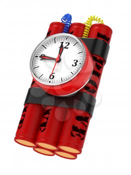 Dynamite Bomb with Clock Timer. Isolated on White.