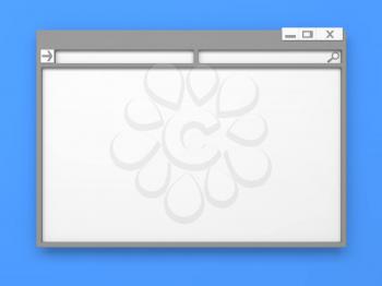 Grey Computer or Browser Window. On Blue Background.