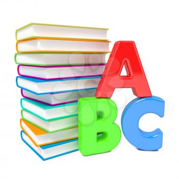 ABC Letters with Group of Books. Isolated on White.