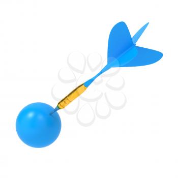 Blue Dart Hitting a Target Ball, Isolated On White Background.