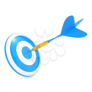 Blue Dart Hitting a Target, Isolated On White Background.