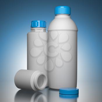 Pill Bottles on Blue Background the Chemical or Medical Concept