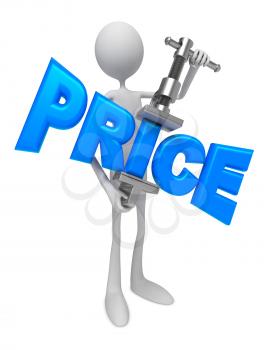 Person Compressing the Prices in Manual Press. Reduction of Prices - Concept.