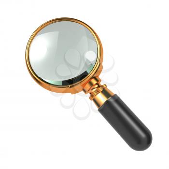 Magnifying Glass with Gold Border, Isolated on White.