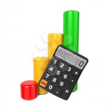 Business Concept with Calculator and Finance Diagram. Isolated on White.