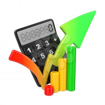 Business Concept with Calculator and Finance Diagram. Isolated on White.