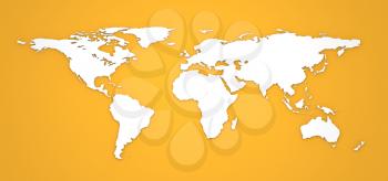 Hight Detailed 3D World Map on Orange Background.