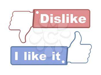Like and Dislike Thumbs on White - Social Media Concept.