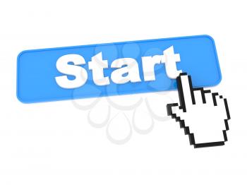 Start Blue Button with Cursor on White Background.